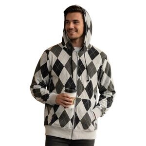 HOODIE BUDDIE HB3 Technology Earphone Hoodie Men’s XL Zip Black Gray Argyle Y2K